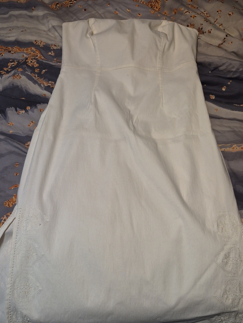 Express Strapless White Embroidered-Hem Dress